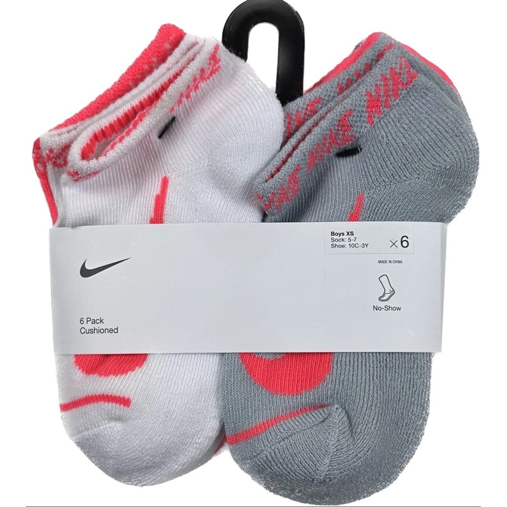 Nike Kids 6 Pk Multicolor No Show Polyester Cushion Athletic‎ Sock Set XS 10C-3Y